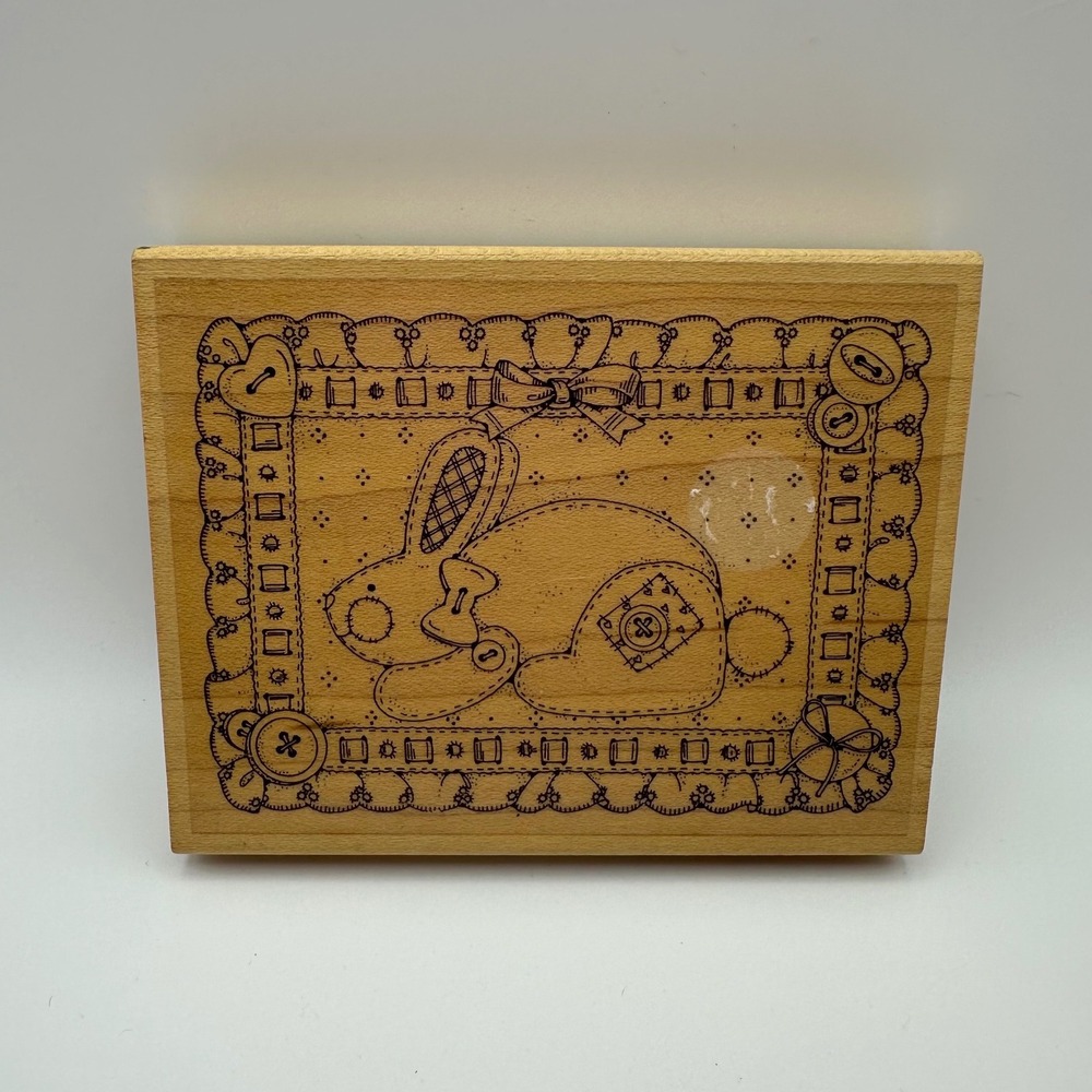 Stampin' Up! Patchwork Quilt Stitch Bunny Rabbit Wood Mount Rubber Stamp Vintage